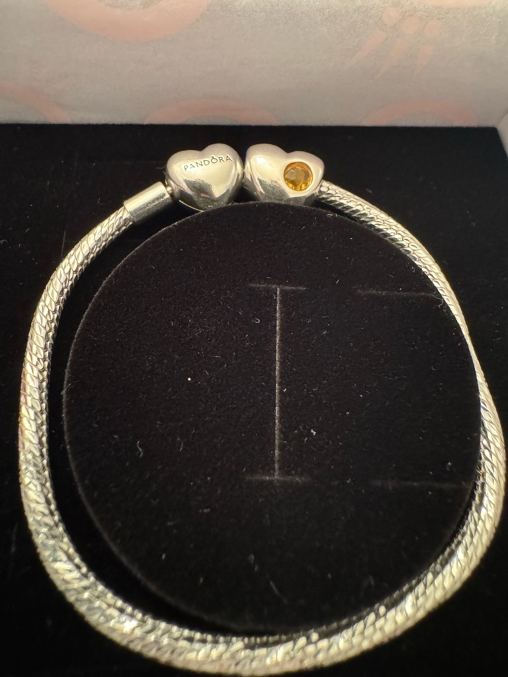 Pandora Sterling Silver Bracelet with Dual Heart Charms and Snake Chain